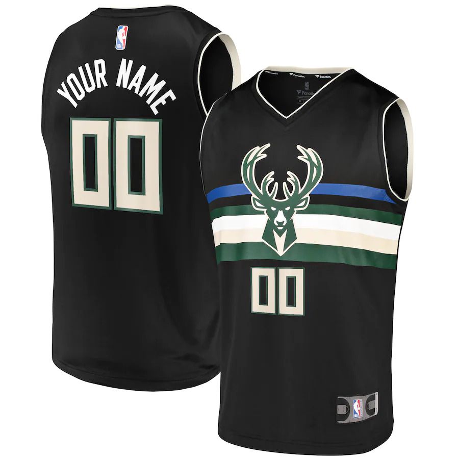 Men Milwaukee Bucks Fanatics Branded Black Fast Break Replica Custom NBA Jersey->youth nba jersey->Youth Jersey